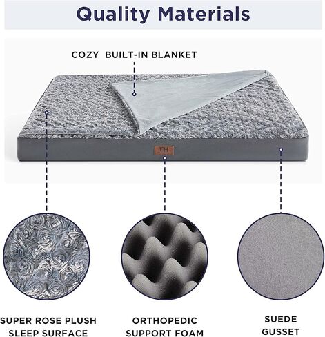 WESTERN HOME WH Large Orthopedic Dog Bed for Medium, Large and Extra Large Dogs, Egg-Crate Foam Pet Bed Mat with Rose Plush Removable Cover, Waterproof Lining, and Non-Slip Bottom, Machine Washable in Kuwait