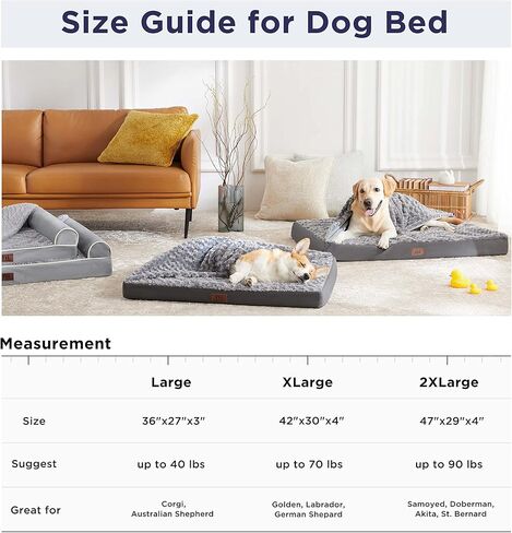 WESTERN HOME WH Large Orthopedic Dog Bed for Medium, Large and Extra Large Dogs, Egg-Crate Foam Pet Bed Mat with Rose Plush Removable Cover, Waterproof Lining, and Non-Slip Bottom, Machine Washable in Kuwait