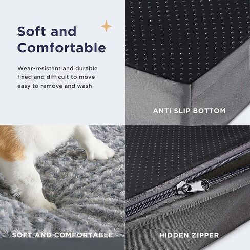 WESTERN HOME WH Large Orthopedic Dog Bed for Medium, Large and Extra Large Dogs, Egg-Crate Foam Pet Bed Mat with Rose Plush Removable Cover, Waterproof Lining, and Non-Slip Bottom, Machine Washable in Kuwait