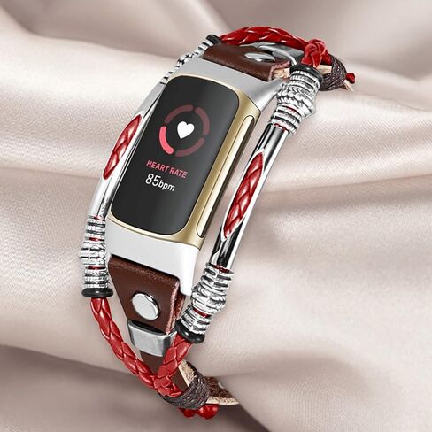 Compatible with Fitbit Charge 5 Bands for Women Men,Leather Band Replacement Wristbands for Charge 5, Unique Watch Band Bracelet & Wrist Band Straps with Adjustable Size (Hybrid Red) in Saudi Arabia
