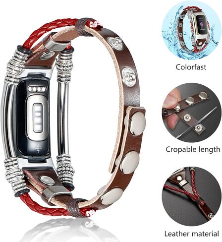 Compatible with Fitbit Charge 5 Bands for Women Men,Leather Band Replacement Wristbands for Charge 5, Unique Watch Band Bracelet & Wrist Band Straps with Adjustable Size (Hybrid Red) in Saudi Arabia