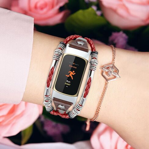 Compatible with Fitbit Charge 5 Bands for Women Men,Leather Band Replacement Wristbands for Charge 5, Unique Watch Band Bracelet & Wrist Band Straps with Adjustable Size (Hybrid Red) in Saudi Arabia