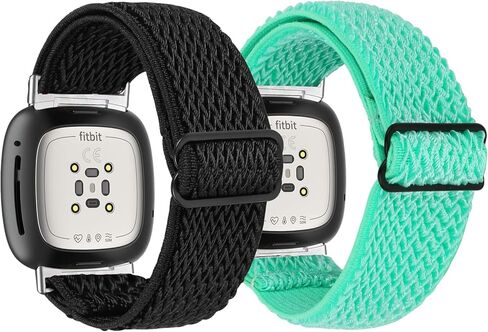 （2pack） Stretchy Nylon Watch Bands Compatible with Fitbit Versa 3/ Fitbit Sense,Women Men Soft Breathable Adjustable Elastic Replacement Wristband (Light Pink-Bright Yellow) in Kuwait