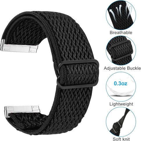 （2pack） Stretchy Nylon Watch Bands Compatible with Fitbit Versa 3/ Fitbit Sense,Women Men Soft Breathable Adjustable Elastic Replacement Wristband (Light Pink-Bright Yellow) in Kuwait