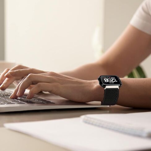 （2pack） Stretchy Nylon Watch Bands Compatible with Fitbit Versa 3/ Fitbit Sense,Women Men Soft Breathable Adjustable Elastic Replacement Wristband (Light Pink-Bright Yellow) in Kuwait