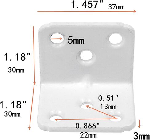 90 Degree L Shaped White Right Angle Bracket Corner Brace Support with Screws,28x28x34X2mm(L*W*H*T),Pack of 10 in Saudi Arabia