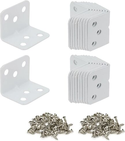 90 Degree L Shaped White Right Angle Bracket Corner Brace Support with Screws,28x28x34X2mm(L*W*H*T),Pack of 10 in Saudi Arabia