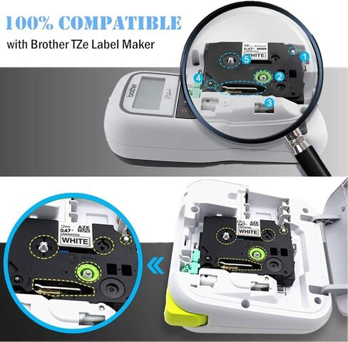 6 عبوات استبدال شريط ملصقات TZe 12 مم 0.47 بوصة شريط مصفح قياسي لـ TZe-231 TZe-131 TZe-431 TZe-531 TZe-631 TZe-731 متوافق مع صانع الملصقات Brother P Touch PT-D210 PT-H110 PT-D600، 26.2 قدم in Kuwait