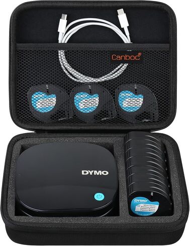حقيبة حمل صلبة من Canboc لجهاز DYMO LetraTag 200B صانع ملصقات بلوتوث، حقيبة طابعة ملصقات لاسلكية مدمجة تعمل بتقنية البلوتوث تناسب أشرطة الملصقات والبطاريات، أسود (جراب فقط) in Kuwait