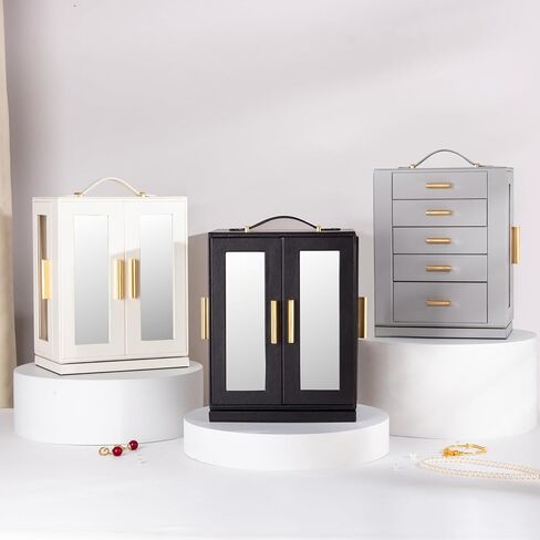 Jewelry Box 360° Rotating, Jewelry Storage Case with 5 Drawers, Jewelry Organizer, Glass Window, Spacious, Vertical Jewelry Storage, Open Design, Great Gift in Kuwait
