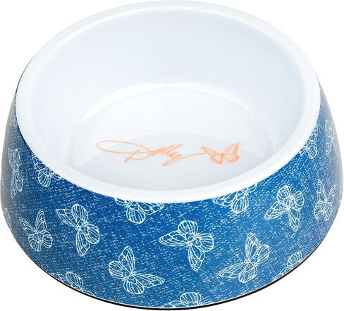 Doggy Parton Denim Buttefly Print Cat Bowl - S, Blue in Saudi Arabia