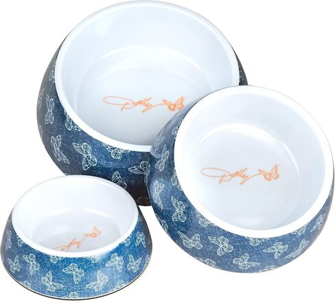 Doggy Parton Denim Buttefly Print Cat Bowl - S, Blue in Saudi Arabia