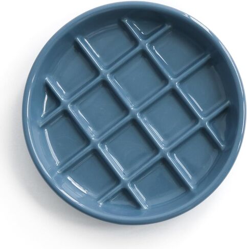 Ceramic Slow Feeder Cat Bowl - Whisker-Friendly, Anti-Vomiting Puzzle Feeder for Cats and Small Dogs, Non-Flip, Interactive Slow Feed Bowl for Weight Management, Dishwasher/Microwave Safe (Blue) in Saudi Arabia