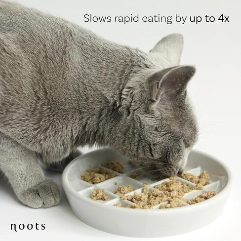 Ceramic Slow Feeder Cat Bowl - Whisker-Friendly, Anti-Vomiting Puzzle Feeder for Cats and Small Dogs, Non-Flip, Interactive Slow Feed Bowl for Weight Management, Dishwasher/Microwave Safe (Blue) in Saudi Arabia