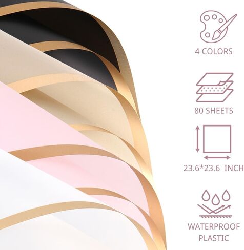 Foxegg Black Flower Wrapping Paper Waterproof Floral Bouquets Wraps Korean Florist Supplies for DIY Crafts, 23.6x23.6 Inch, 20 sheets (Black) in Saudi Arabia