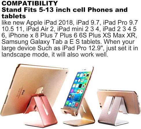 Tablet Stand,Phone Stand,Aluminum Solid Portablet Desktop Holder Dock Compatible with Phone 13 12 11 XR MAX XS Max XR,New iPad 2018 Pro 9.7, 10.5, Air Mini 2 3 4, Kindle Tab (4-13 Inch) -Black in Saudi Arabia