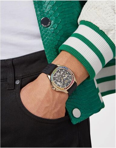 ساعة فيليب بلين الفاخرة للرجال من مجموعة فيليب بلين مع حزام أسود يتميز بهيكل ذهبي وقرص أسود in Kuwait