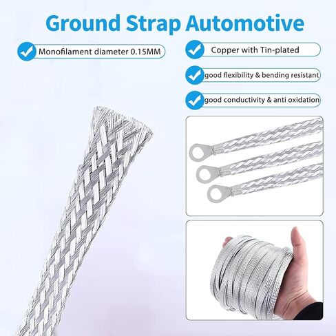 Universal Ground Strap Automotive,3pcs 9.8" x 1/2" & 3pcs 11.8" x 1/2" Grounding Strap,Heavy Duty Ground Strap.Braided Tinned Copper Engine Ground Strap for Vehicle、Automotive、Engine etc. in Saudi Arabia