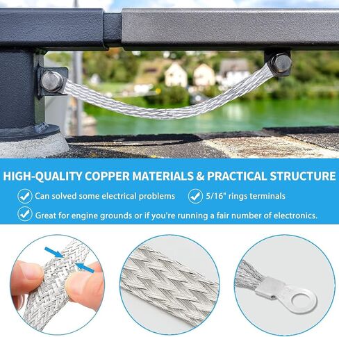 Universal Ground Strap Automotive,3pcs 9.8" x 1/2" & 3pcs 11.8" x 1/2" Grounding Strap,Heavy Duty Ground Strap.Braided Tinned Copper Engine Ground Strap for Vehicle、Automotive、Engine etc. in Saudi Arabia