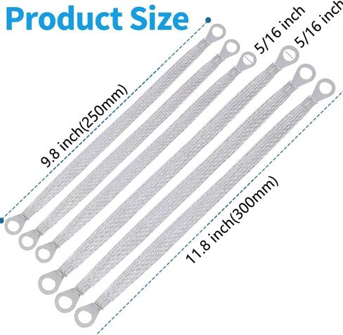 Universal Ground Strap Automotive,3pcs 9.8" x 1/2" & 3pcs 11.8" x 1/2" Grounding Strap,Heavy Duty Ground Strap.Braided Tinned Copper Engine Ground Strap for Vehicle、Automotive、Engine etc. in Saudi Arabia
