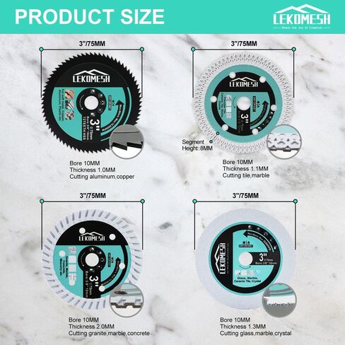 3" Circular Saw Blades - 3pcs 3/8" (10 mm) Arbor HSS/X Mesh/Glass for Cutting Porcelain Ceramic Tile,Soft Metal,Rebar,Steel Plate,Glass, Angle Grinder Cutting Disc in Saudi Arabia