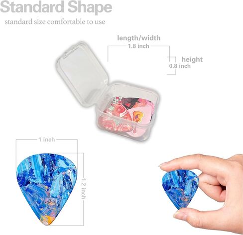 Guitar Picks 6-Pack Thin, Medium & Heavy Plastic Picks Box and Leather Key Chain Pick Holder Artistic Pattern Best Gift for Guitar Lovers Best Memorial Gifts for Acoustic Guitar Lovers in Saudi Arabia