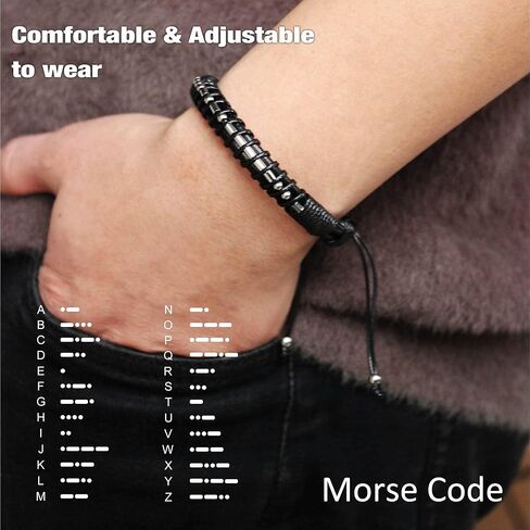Morse Code Bracelet for Men Women - Funny Secret Message Friendship Bracelet Adjustable Mens Leather Bracelet Inspirational Gifts for Husband Boyfriend Bestfriend in Saudi Arabia