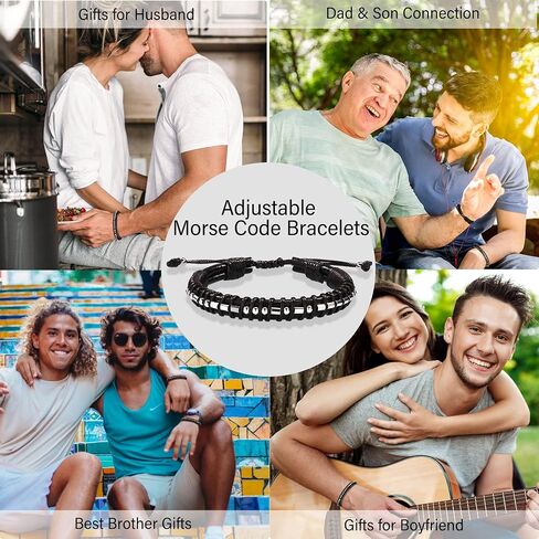 Morse Code Bracelet for Men Women - Funny Secret Message Friendship Bracelet Adjustable Mens Leather Bracelet Inspirational Gifts for Husband Boyfriend Bestfriend in Saudi Arabia