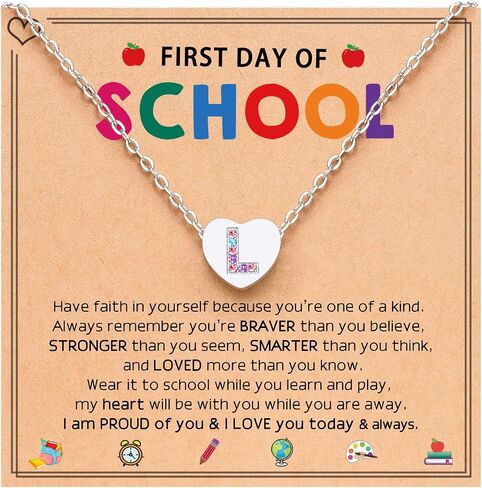 UNGENT THEM Back to School Gifts, Letter Heart Crystals Necklace for Girls, First Day Of School Gift for Daughter Granddaughter Niece in Saudi Arabia