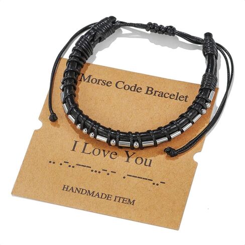 Morse Code Bracelet for Men Women - Funny Secret Message Friendship Bracelet Adjustable Mens Leather Bracelet Inspirational Gifts for Husband Boyfriend Bestfriend in Saudi Arabia