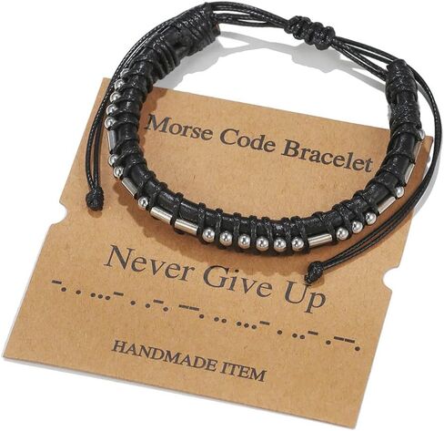 Morse Code Bracelet for Men Women - Funny Secret Message Friendship Bracelet Adjustable Mens Leather Bracelet Inspirational Gifts for Husband Boyfriend Bestfriend in Saudi Arabia