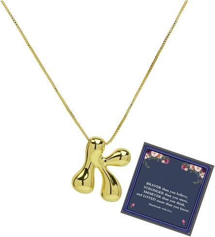 Bubble Letter Necklace Gold For Women, Balloon Initial Alphabet Pendant Polished 18k Gold Plated Puffy Name Statement Teen Girls Gift Jewelry in Saudi Arabia
