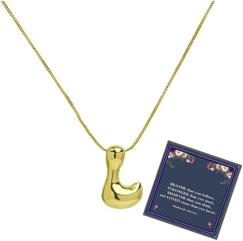 Bubble Letter Necklace Gold For Women, Balloon Initial Alphabet Pendant Polished 18k Gold Plated Puffy Name Statement Teen Girls Gift Jewelry in Saudi Arabia