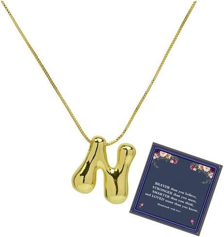 Bubble Letter Necklace Gold For Women, Balloon Initial Alphabet Pendant Polished 18k Gold Plated Puffy Name Statement Teen Girls Gift Jewelry in Saudi Arabia