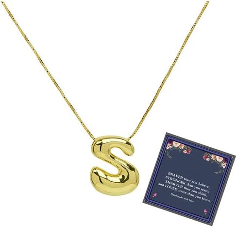 Bubble Letter Necklace Gold For Women, Balloon Initial Alphabet Pendant Polished 18k Gold Plated Puffy Name Statement Teen Girls Gift Jewelry in Saudi Arabia
