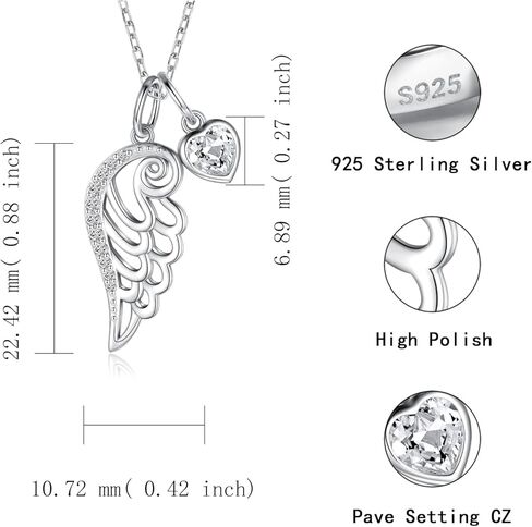 جوهرة الميلاد الجناح قلادة وخاتم 925 فضة جارديان الملاك الجناح قلادة على هيئة ريشة قلادة مجوهرات هدية للنساء الفتيات in Kuwait