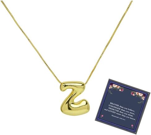 Bubble Letter Necklace Gold For Women, Balloon Initial Alphabet Pendant Polished 18k Gold Plated Puffy Name Statement Teen Girls Gift Jewelry in Saudi Arabia
