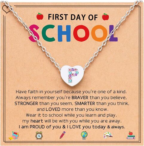 UNGENT THEM Back to School Gifts, Letter Heart Crystals Necklace for Girls, First Day Of School Gift for Daughter Granddaughter Niece in Saudi Arabia