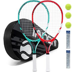 Kids Tennis Racket 23'' Tennis Racket for Kids Youth Tennis Racket -2 Tennis Rackets with 3 Balls,2 Grips,2 Vibration Dampers