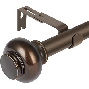 1 inch Single Window Curtain Rod with Antique Finial,36-72 inch,Polished Bronze