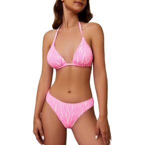Women's Bikini Set Two Piece Swimsuit Triangle Top Self Tie Mid Waist Swimwear