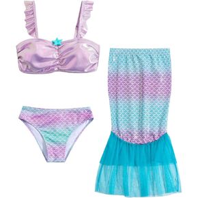 3 Piece Mermaid Swimsuit for Girls Bikini Set Princess Fish Scale Swimsuit 3-10 Years