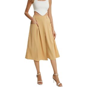 TONCHENGSD Women's High Waist Midi A-line Skirt with Pocket