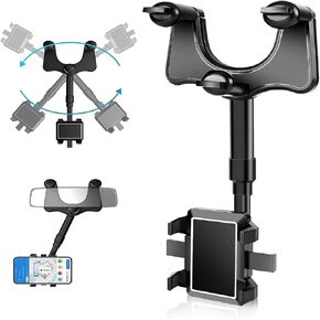Car Rear View Mirror Phone Holder, [2024 Upgraded] 360° Retractable Universal Cell Phone Automobile Cradles Anti Shake Compatible with All 4-7.1 inch Phone in Saudi Arabia