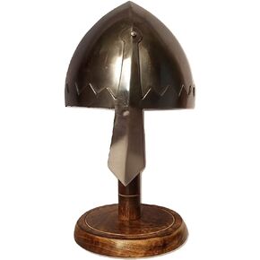 AnNafi® Medieval Norman Warrior Nasal Helmet | Normannen Knight’s Armour Helm with Pre-Fitted Adjustable Inner Liner | Silver Chrome | Men Medieval Costumes Armor SCA LARP Replica Costume