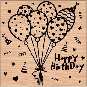 CRASPIRE Wooden Rubber Stamp Happy Birthday Balloons Decorative Wood Stamps Vintage Wood Mounted Rubber Stamps for Card Making DIY Art Crafts Scrapbooking Journal Diary Letter Planner