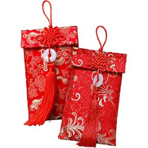 2Pcs Chinese Red Envelopes,Silk Red Pocket Lucky Money Envelope,Dragon and Phoenix Embroidered Chinese Hong Bao Card Cash Envelopes Gift for Spring Festival Wedding New Year Birthday