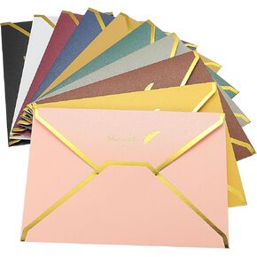 PATIKIL V Flap Envelopes, 20 Pack 7 x 5'' Luxury Style Gold Border Greeting Card Envelope for Invitations Weddings, Multicolor