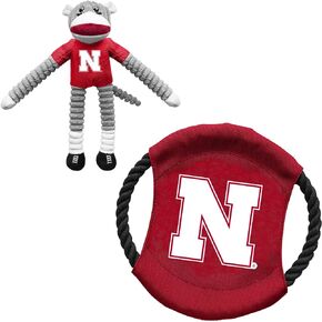 Littlearth Unisex-Adult NCAA Nebraska Cornhuskers Sock Monkey and Flying Disc Pet Toy Combo Set, Team Color, One Size