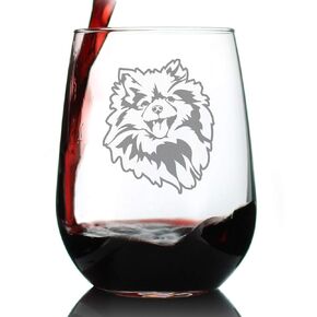 Pomeranian Face Stemless Wine Glass - Cute Dog Themed Decor and Gifts for Moms & Dads of Pomeranians- Large 17 Oz